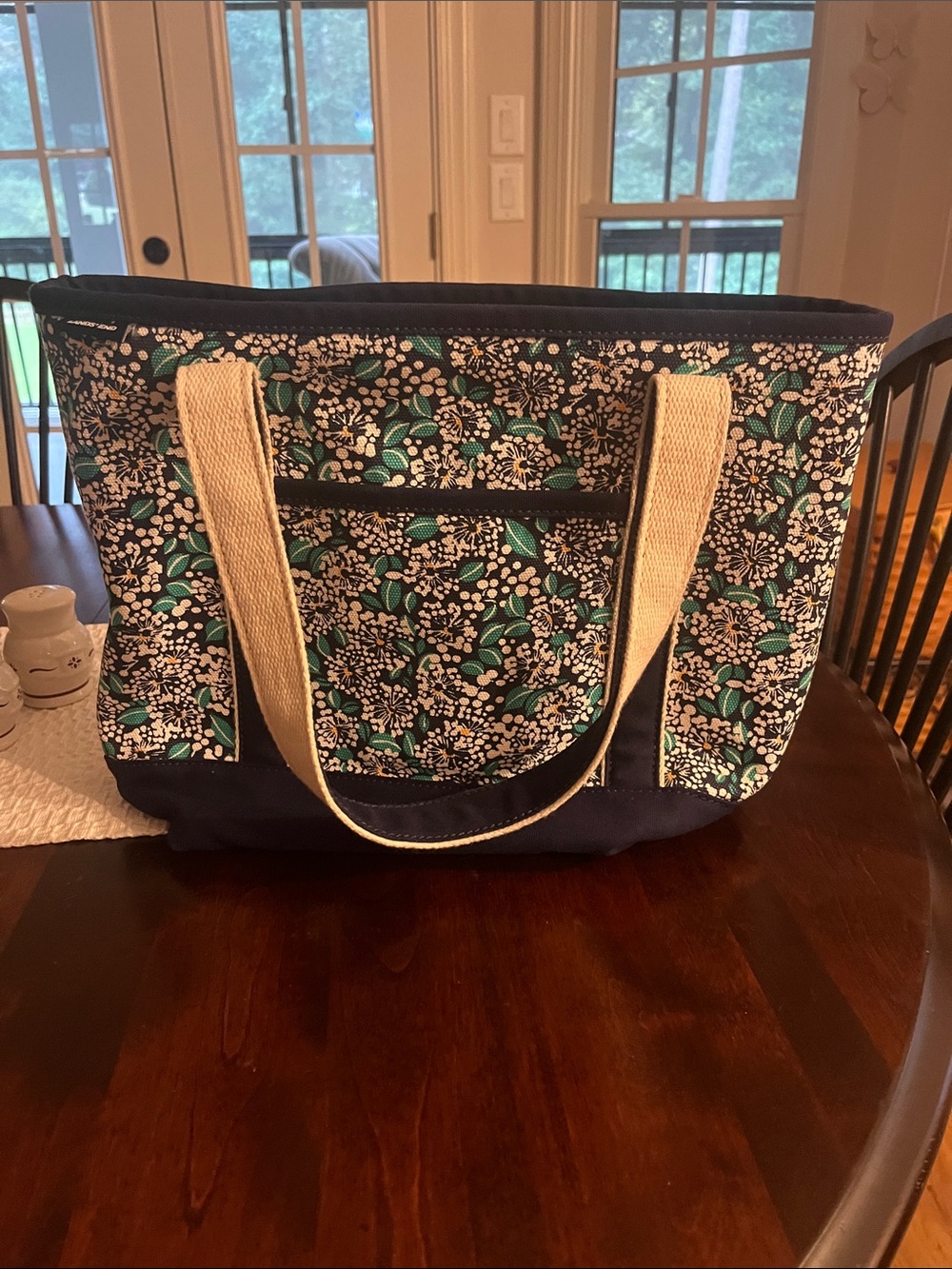 Land’s End  Canvas Floral Tote Bag in Navy and Teal